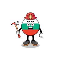 Cartoon mascot of bulgaria flag firefighter vector