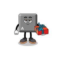 keyboard A key mascot illustration giving a gift vector