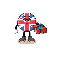 united kingdom flag mascot illustration giving a gift vector