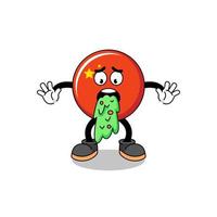 china flag mascot cartoon vomiting vector