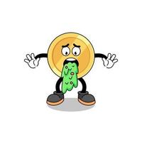 south korean won mascot cartoon vomiting vector