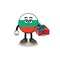 ilustración de la mascota de la bandera de bulgaria dando un regalo vector