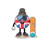 caricatura de la mascota del jugador de snowboard de la bandera del reino unido vector