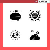 4 Icon Pack Solid Style Glyph Symbols on White Background Simple Signs for general designing Creative Black Icon vector background