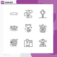 Pictogram Set of 9 Simple Outlines of filled ballon pharmacy air movie Editable Vector Design Elements