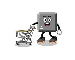 Cartoon of keyboard A key holding a shopping trolley vector