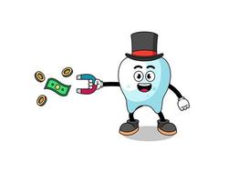 Character Illustration of tooth catching money with a magnet vector