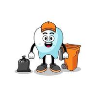 ilustración de dibujos animados de dientes como recolector de basura vector