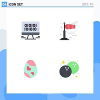 Set of 4 Vector Flat Icons on Grid for data easter web cold heart Editable Vector Design Elements