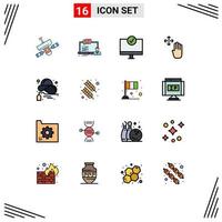 Group of 16 Flat Color Filled Lines Signs and Symbols for up hand computer hardware devices Editable Creative Vector Design Elements