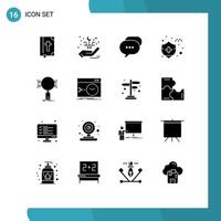 Set of 16 Commercial Solid Glyphs pack for information analysis chat insurance auto insurance Editable Vector Design Elements