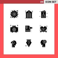 Set of 9 Modern UI Icons Symbols Signs for auction international card global bag Editable Vector Design Elements