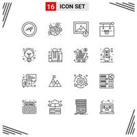 Modern Set of 16 Outlines Pictograph of idea science upload electricity party Editable Vector Design Elements