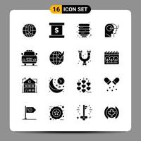 16 Black Icon Pack Glyph Symbols Signs for Responsive designs on white background 16 Icons Set Creative Black Icon vector background