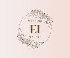 colección de logotipos de monograma de boda con letras iniciales ei, plantillas florales y minimalistas modernas dibujadas a mano para tarjetas de invitación, guardar la fecha, identidad elegante para restaurante, boutique, café en vector