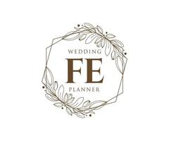 colección de logotipos de monograma de boda con letras iniciales fe, plantillas florales y minimalistas modernas dibujadas a mano para tarjetas de invitación, guardar la fecha, identidad elegante para restaurante, boutique, café en vector