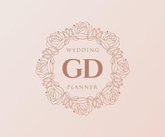 colección de logotipos de monograma de boda con letras iniciales gd, plantillas florales y minimalistas modernas dibujadas a mano para tarjetas de invitación, guardar la fecha, identidad elegante para restaurante, boutique, café en vector