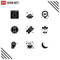 Pictogram Set of 9 Simple Solid Glyphs of ticket rook email tower castle Editable Vector Design Elements