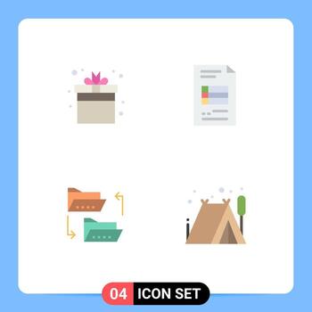 Group of 4 Modern Flat Icons Set for gift folder game business report file Editable Vector Design Elements