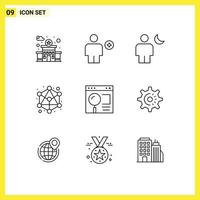 9 Outline concept for Websites Mobile and Apps interface network avatar hierarchy night Editable Vector Design Elements