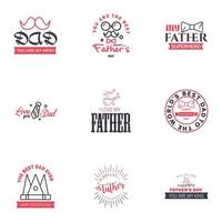 Set of fathers day 9 Black and Pink design elements Editable Vector Design Elements