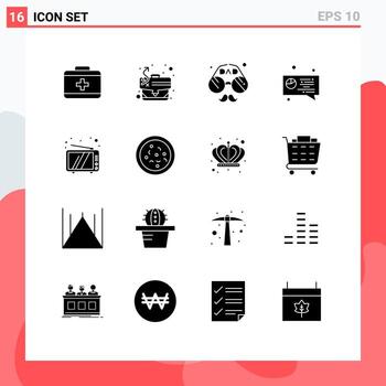 paquete de interfaz de usuario de 16 glifos sólidos básicos de elementos de diseño vectorial editables de tv retro dad pie chat vector