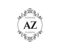 AZ Initials letter Wedding monogram logos collection, hand drawn modern minimalistic and floral templates for Invitation cards, Save the Date, elegant identity for restaurant, boutique, cafe in vector