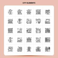 esquema 25 elementos de la ciudad conjunto de iconos diseño de estilo de línea vectorial conjunto de iconos negros paquete de pictogramas lineales web y diseño de ideas de negocios móviles ilustración vectorial vector