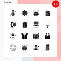 Set of 16 Vector Solid Glyphs on Grid for dial pad phone sink communication office Editable Vector Design Elements