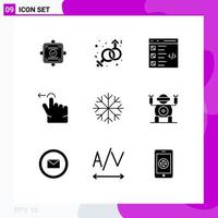 9 Universal Solid Glyphs Set for Web and Mobile Applications snow swipe check gesture list Editable Vector Design Elements