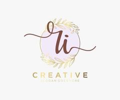 Initial RI feminine logo. Usable for Nature, Salon, Spa, Cosmetic and Beauty Logos. Flat Vector Logo Design Template Element.