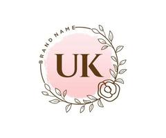 Initial UK feminine logo. Usable for Nature, Salon, Spa, Cosmetic and Beauty Logos. Flat Vector Logo Design Template Element.