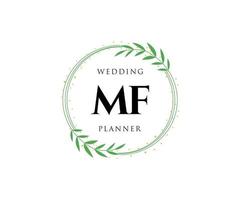 Colección de logotipos de monograma de boda con letras iniciales mf, plantillas florales y minimalistas modernas dibujadas a mano para tarjetas de invitación, guardar la fecha, identidad elegante para restaurante, boutique, café en vector