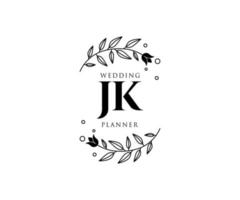 JK Initials letter Wedding monogram logos collection, hand drawn modern minimalistic and floral templates for Invitation cards, Save the Date, elegant identity for restaurant, boutique, cafe in vector