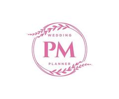 PM Initials letter Wedding monogram logos collection, hand drawn modern minimalistic and floral templates for Invitation cards, Save the Date, elegant identity for restaurant, boutique, cafe in vector