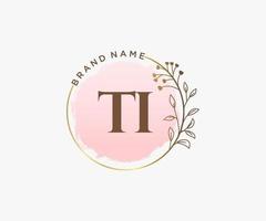 Initial TI feminine logo. Usable for Nature, Salon, Spa, Cosmetic and Beauty Logos. Flat Vector Logo Design Template Element.