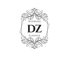 colección de logotipos de monograma de boda con letras iniciales dz, plantillas florales y minimalistas modernas dibujadas a mano para tarjetas de invitación, guardar la fecha, identidad elegante para restaurante, boutique, café en vector