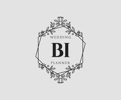 colección de logotipos de monograma de boda con letras iniciales bi, plantillas florales y minimalistas modernas dibujadas a mano para tarjetas de invitación, guardar la fecha, identidad elegante para restaurante, boutique, café en vector