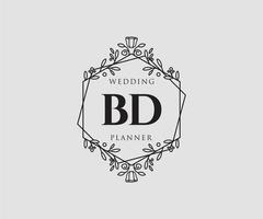 BD Initials letter Wedding monogram logos collection, hand drawn modern minimalistic and floral templates for Invitation cards, Save the Date, elegant identity for restaurant, boutique, cafe in vector