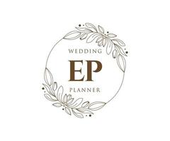 EP Initials letter Wedding monogram logos collection, hand drawn modern minimalistic and floral templates for Invitation cards, Save the Date, elegant identity for restaurant, boutique, cafe in vector