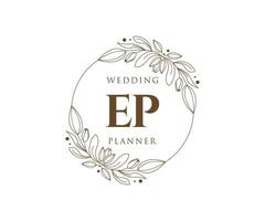 colección de logotipos de monogramas de boda con letras iniciales ep, plantillas florales y minimalistas modernas dibujadas a mano para tarjetas de invitación, guardar la fecha, identidad elegante para restaurante, boutique, café en vector