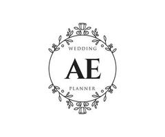 AE Initials letter Wedding monogram logos collection, hand drawn modern minimalistic and floral templates for Invitation cards, Save the Date, elegant identity for restaurant, boutique, cafe in vector