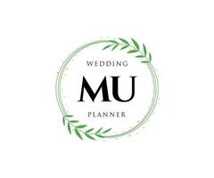 MU Initials letter Wedding monogram logos collection, hand drawn modern minimalistic and floral templates for Invitation cards, Save the Date, elegant identity for restaurant, boutique, cafe in vector