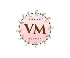 logotipo femenino vm inicial. utilizable para logotipos de naturaleza, salón, spa, cosmética y belleza. elemento de plantilla de diseño de logotipo de vector plano.