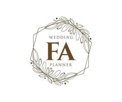 colección de logotipos de monogramas de boda con letras iniciales fa, plantillas florales y minimalistas modernas dibujadas a mano para tarjetas de invitación, guardar la fecha, identidad elegante para restaurante, boutique, café en vectores