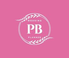 Colección de logotipos de monograma de boda con letras iniciales pb, plantillas florales y minimalistas modernas dibujadas a mano para tarjetas de invitación, guardar la fecha, identidad elegante para restaurante, boutique, café en vector