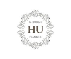 colección de logotipos de monograma de boda con letras iniciales de hu, plantillas florales y minimalistas modernas dibujadas a mano para tarjetas de invitación, guardar la fecha, identidad elegante para restaurante, boutique, café en vector