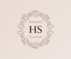 colección de logotipos de monograma de boda con letras iniciales hs, plantillas florales y minimalistas modernas dibujadas a mano para tarjetas de invitación, guardar la fecha, identidad elegante para restaurante, boutique, café en vector