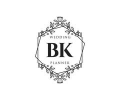 colección de logotipos de monograma de boda con letras iniciales bk, plantillas florales y minimalistas modernas dibujadas a mano para tarjetas de invitación, guardar la fecha, identidad elegante para restaurante, boutique, café en vector