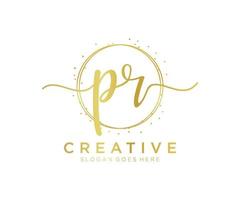 Initial PR feminine logo. Usable for Nature, Salon, Spa, Cosmetic and Beauty Logos. Flat Vector Logo Design Template Element.